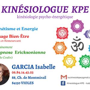 Kinésiologie KPE Isabelle GARCIA Violès, , Energétique, Massage bien-être, Praticien en Hypnose Méthode Coalix®